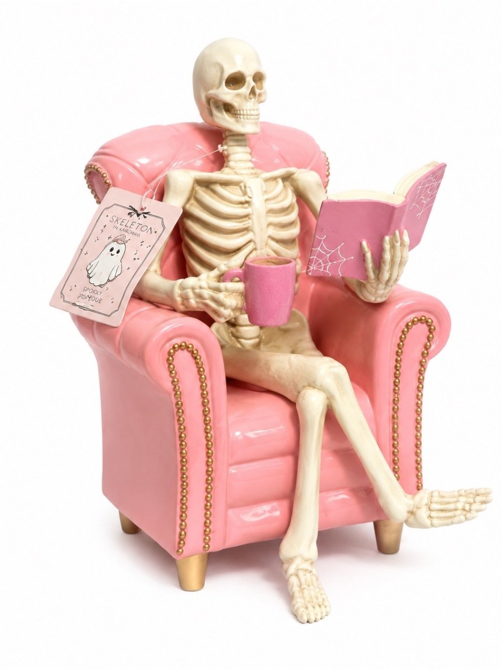 Viral Pink Skeleton Chair Halloween Decor Coffee Book 11” ☕️📖